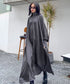 Glossy Gathered High Neck Dress